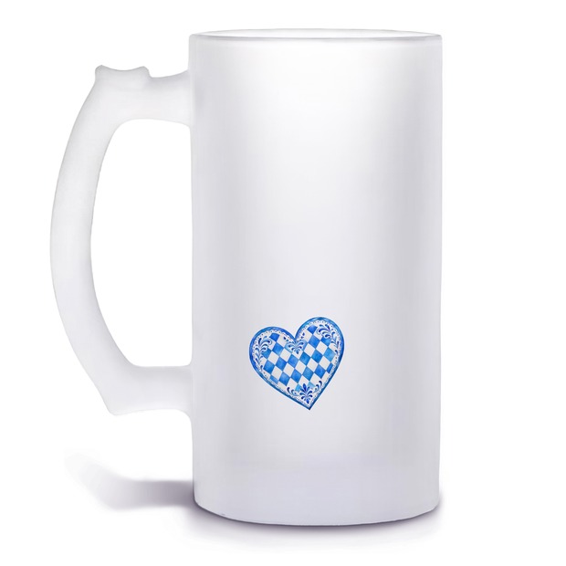 Unikatolo Bierkrug mit Name personalisiert - Herz Bayern blau weiß
