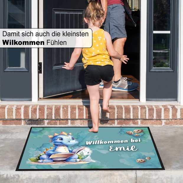Unikatolo Fußmatte Kinderzimmer Dino mit Name personalisiert