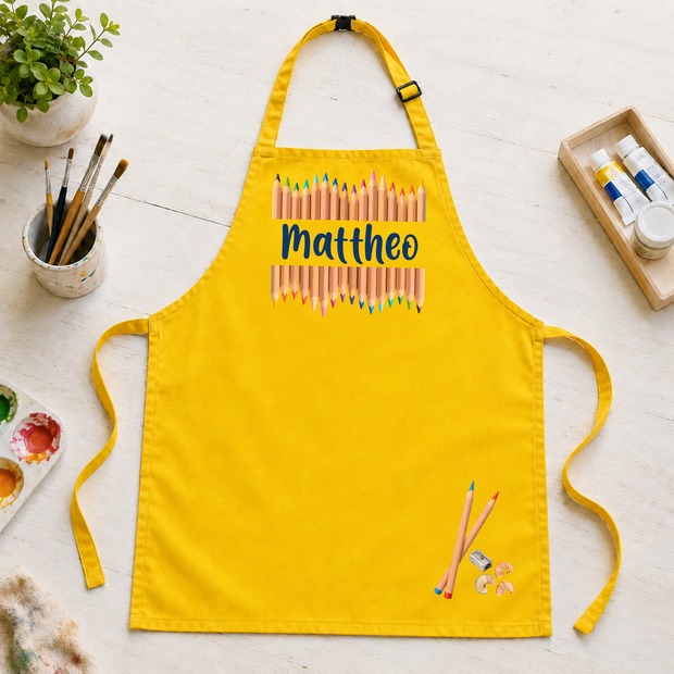 Unikatolo Kinderschürze Buntstifte mit Name personalisiert | GELB
