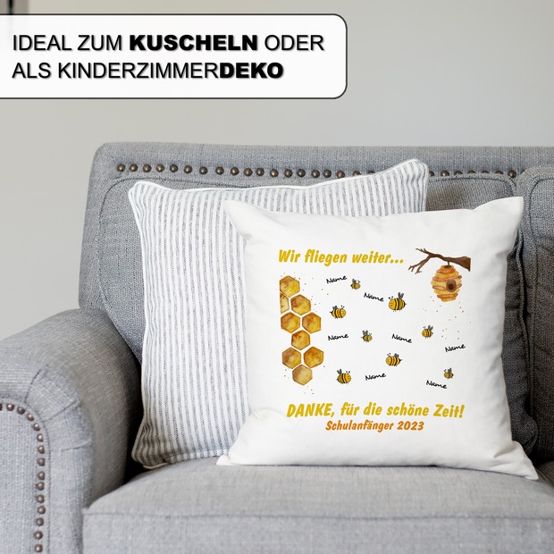 Unikatolo Kissen Kita-Abschiedsgeschenk mit Bienen und Namen - bis 30 Namen