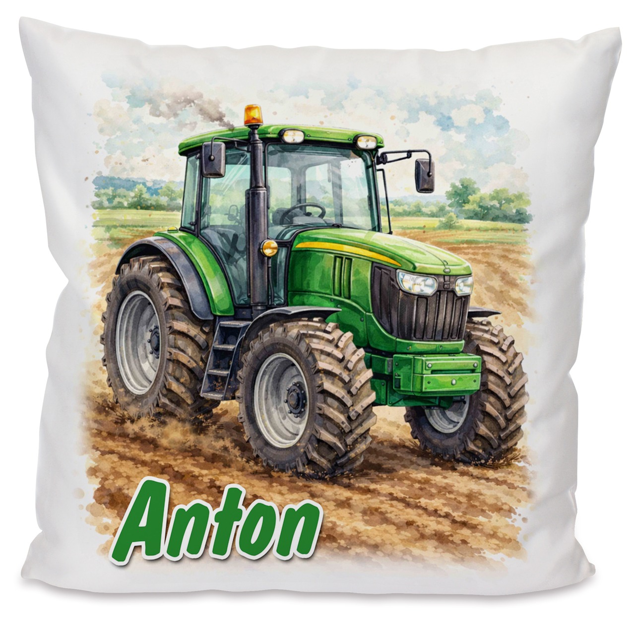 Personalisiertes Kissen mit Traktor und Name bedruckt