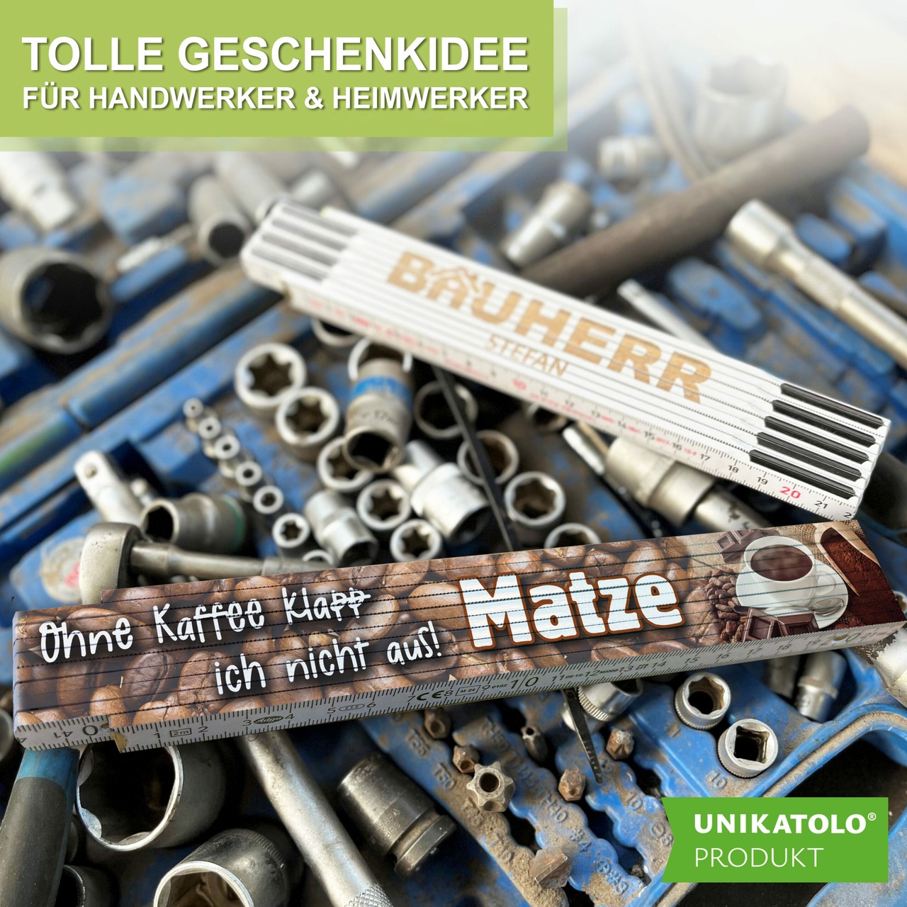 Unikatolo Zollstock Kaffee mit Name personalisiert
