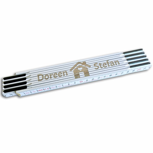 Unikatolo Zollstock weiß Hausbau mit Namen graviert