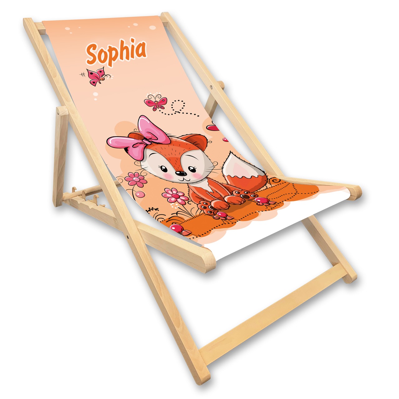 Kinderliegestuhl Fuchs orange mit Name personalisiert