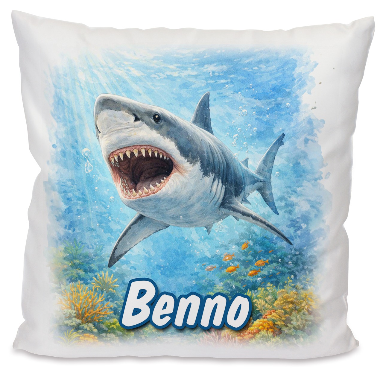 Personalisiertes Kissen mit Hai und Name bedruckt