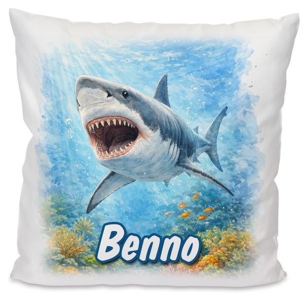 Personalisiertes Kissen mit Hai und Name bedruckt