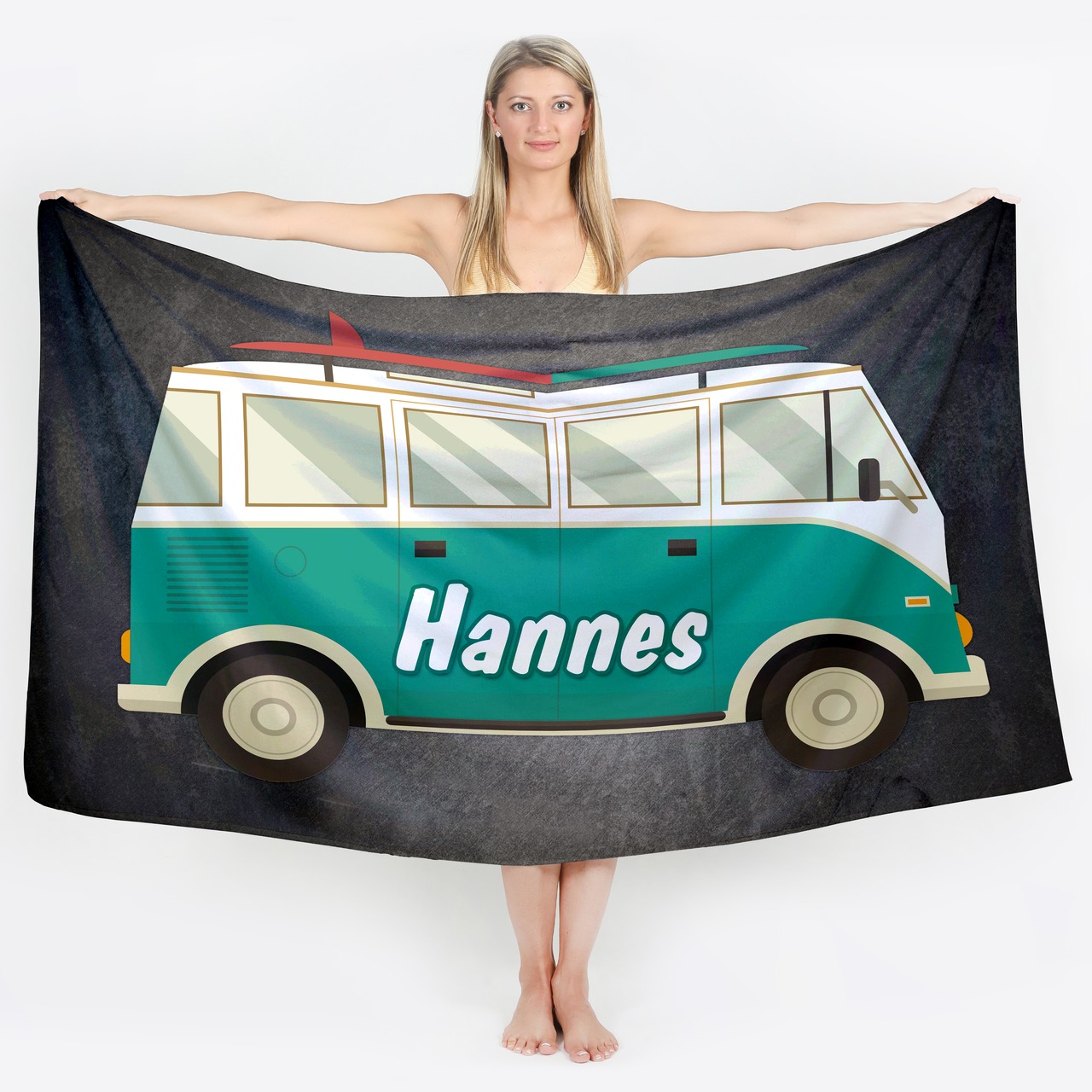 Unikatolo Badetuch Motiv Camper Van mit Name personalisiert