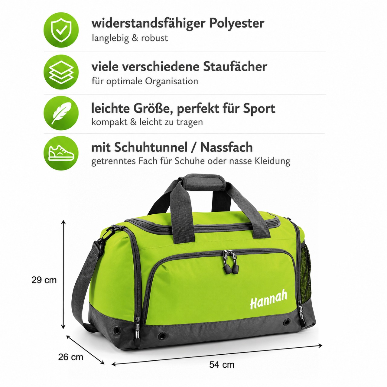 Unikatolo Sporttasche mit Name personalisiert Kinder & Erwachsene | Hellgrün