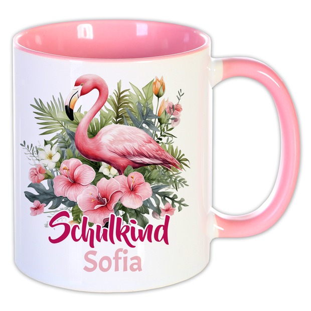 Unikatolo Tasse Schulkind Flamingo mit Name personalisiert