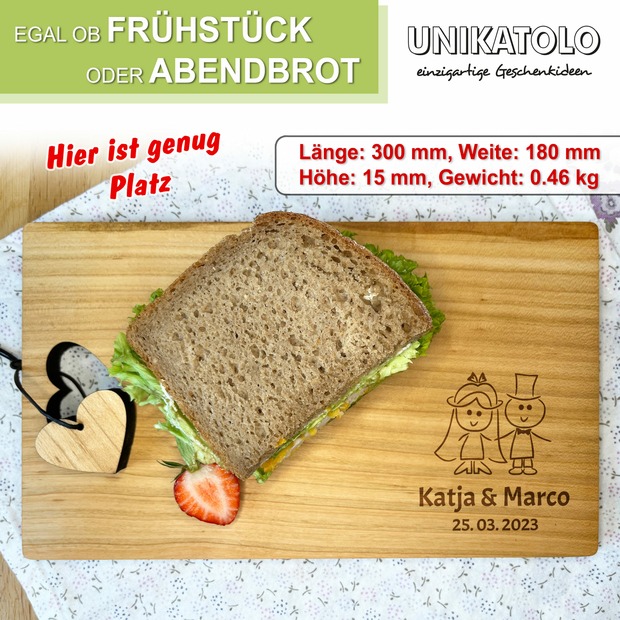Unikatolo Herz Schneidebrett Kirschholz mit Name + Hochzeit
