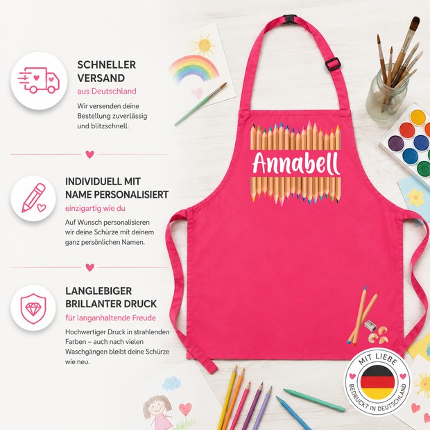 Unikatolo Kinderschürze Buntstifte mit Name personalisiert | NAVY