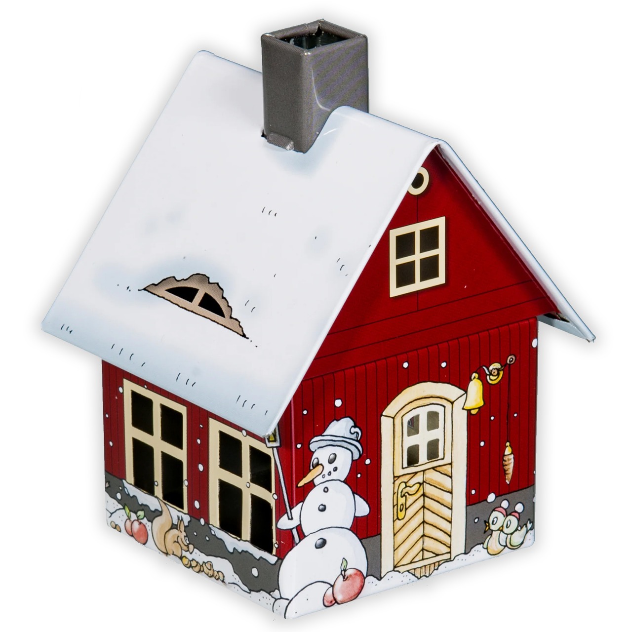 Original Crottendorfer Räucherhäuschen Wintermotiv rot