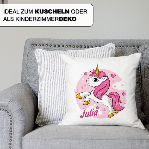 Unikatolo Kissen Motiv Einhorn mit Name personalisiert