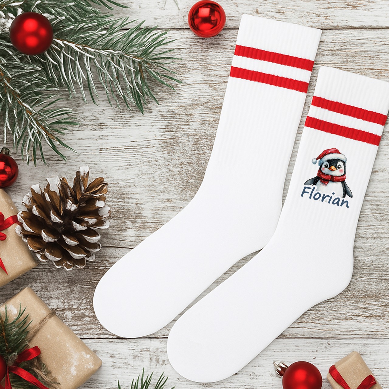 Weihnachtssocken Pinguin mit Name