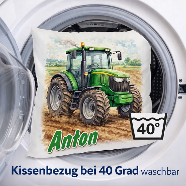 Personalisiertes Kissen mit Traktor und Name bedruckt