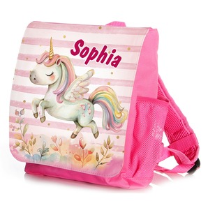 Unikatolo Kindergartenrucksack Einhorn gestreift mit Name | pink