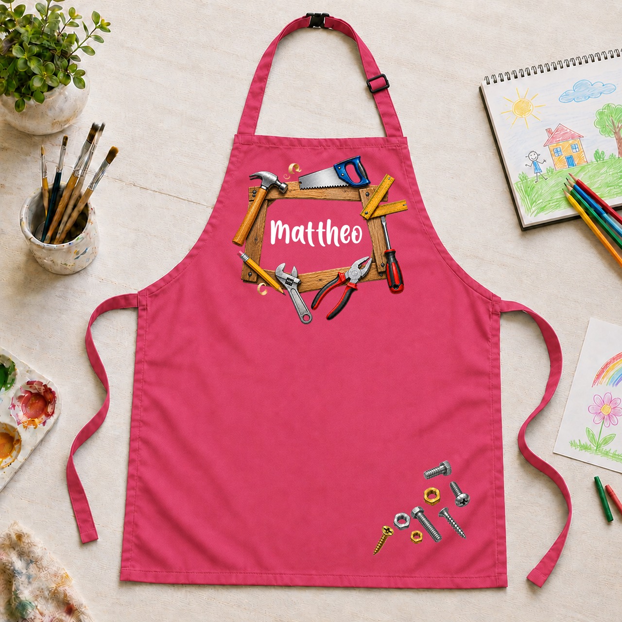 Unikatolo Kinderschürze WERKZEUG mit Name personalisiert | PINK