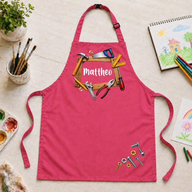 Unikatolo Kinderschürze WERKZEUG mit Name personalisiert | PINK