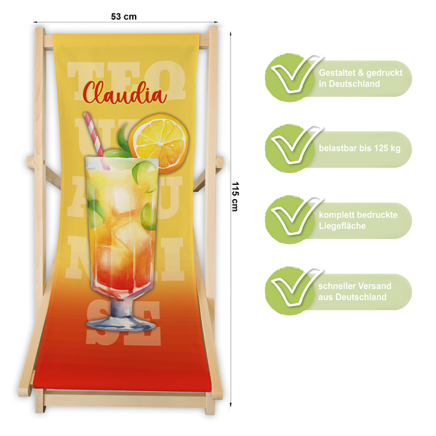 Unikatolo Liegestuhl TEQUILA SUNRISE mit Name personalisiert
