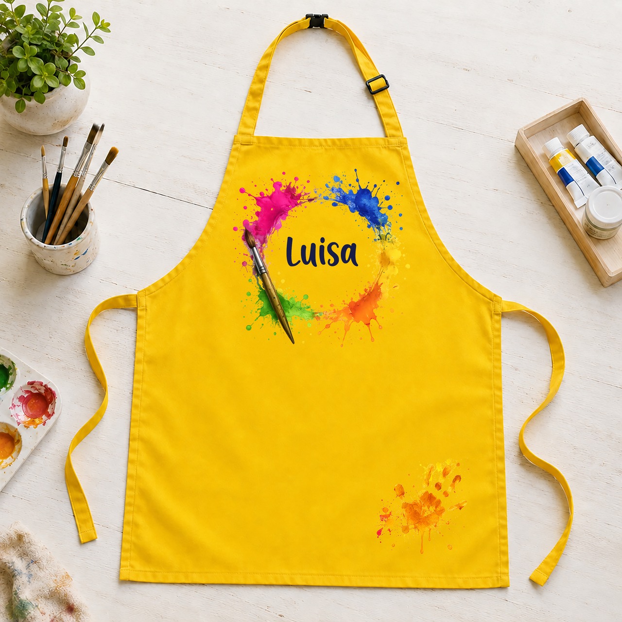 Unikatolo Kinderschürze Farbkleckse mit Name personalisiert | GELB