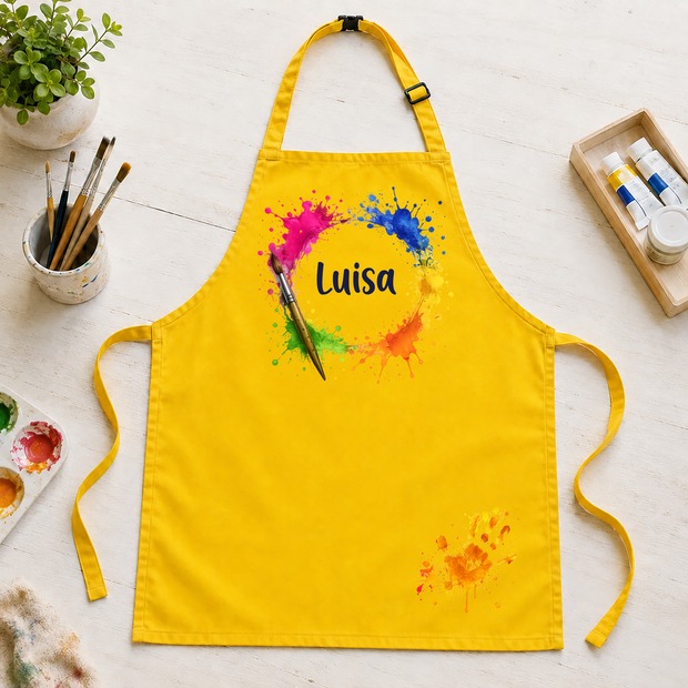 Unikatolo Kinderschürze Farbkleckse mit Name personalisiert | GELB