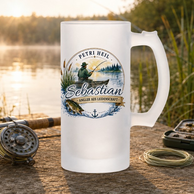 Unikatolo Bierkrug mit Name personalisiert - Angler Petri Heil