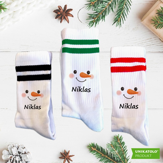 Weihnachtssocken Schneemanngesicht mit Name | Kinder