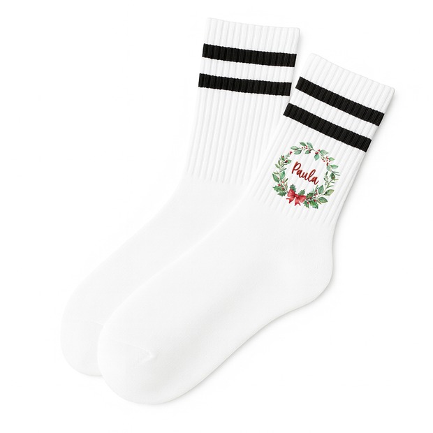 Weihnachtssocken Weihnachtskranz mit Name personalisiert