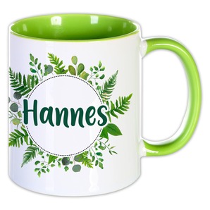 Unikatolo Tasse mit Name personalisiert Motiv Blätterranke Hellgrün