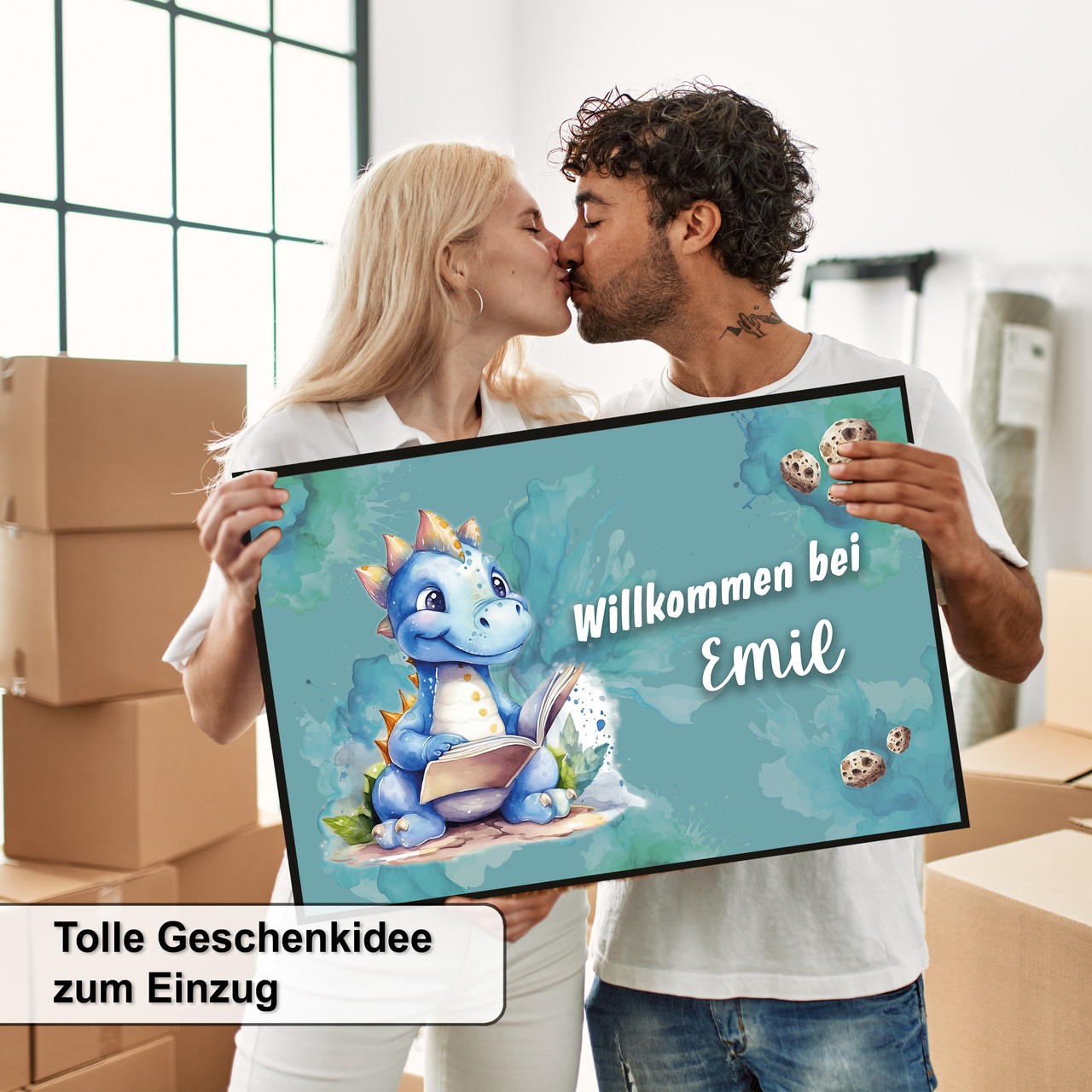 Unikatolo Fußmatte Kinderzimmer Dino mit Name personalisiert