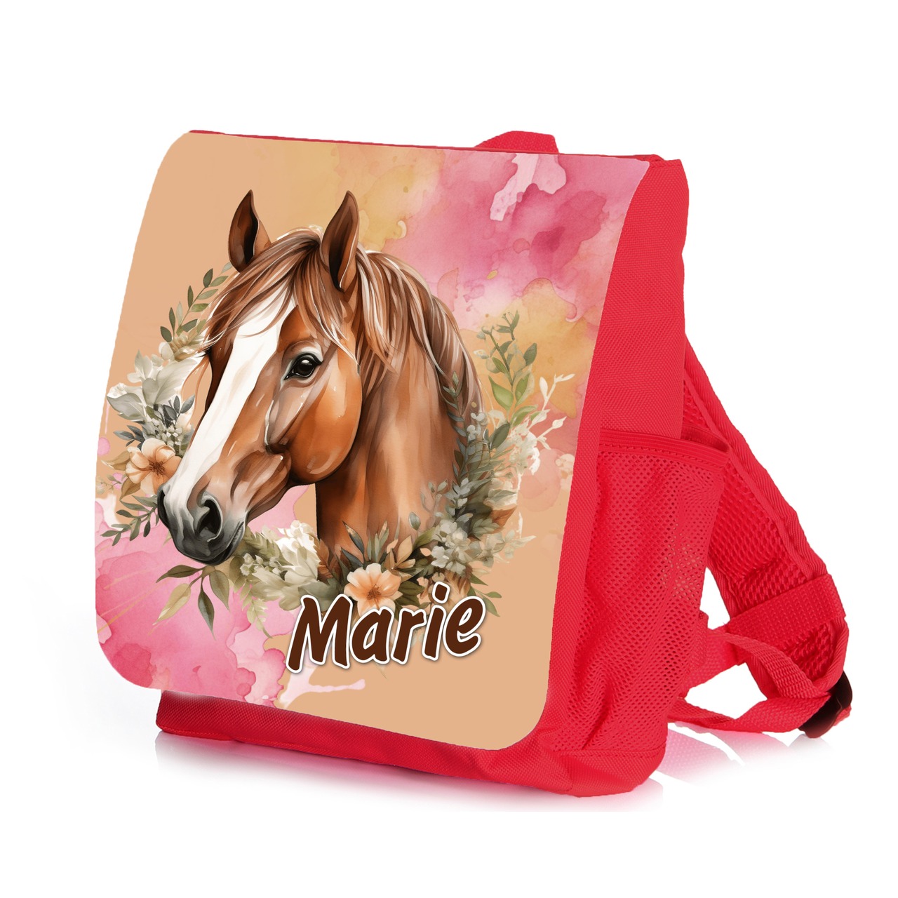 Unikatolo Kindergartenrucksack Pferd mit Name personalisiert | rot