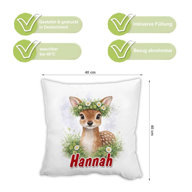 Personalisiertes Kissen mit Reh und Name bedruckt