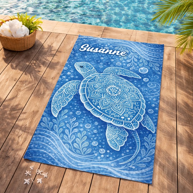 Unikatolo Handtuch Badetuch mit Name personalisiert Schildkröte Mandala