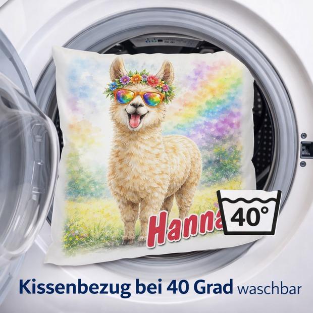 Personalisiertes Kissen mit Alpaka und Name bedruckt