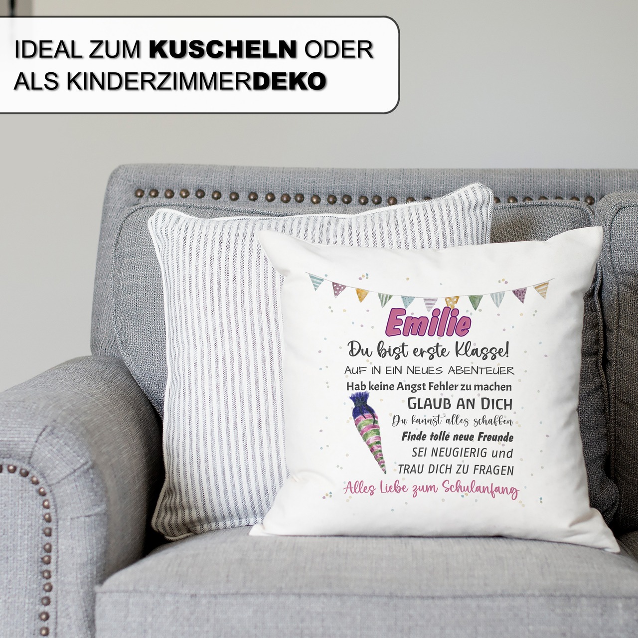 Unikatolo Kissen Schulkind rosa mit Name personalisiert