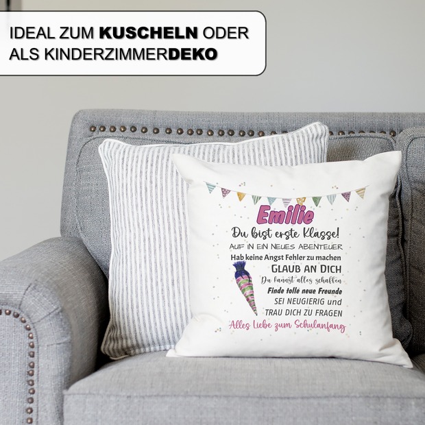 Unikatolo Kissen Schulkind rosa mit Name personalisiert