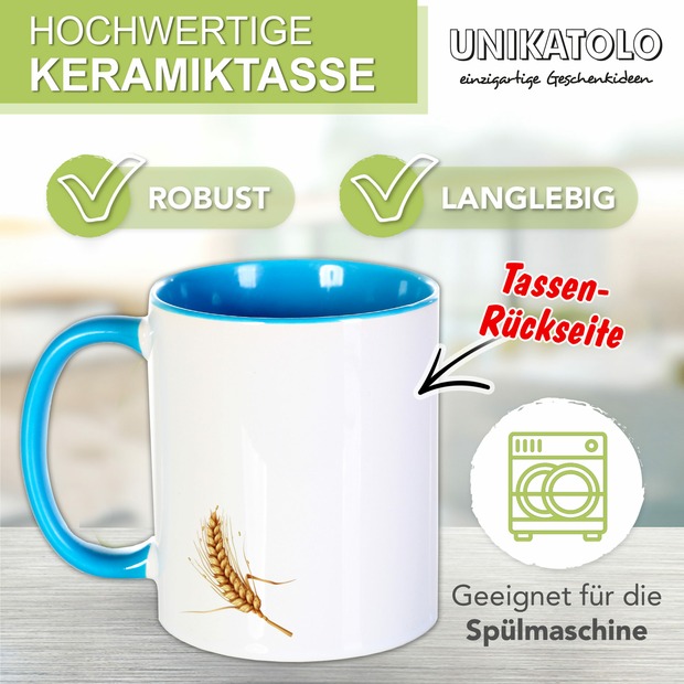 Unikatolo Tasse Schulkind Traktor und Name personalisiert BLAU