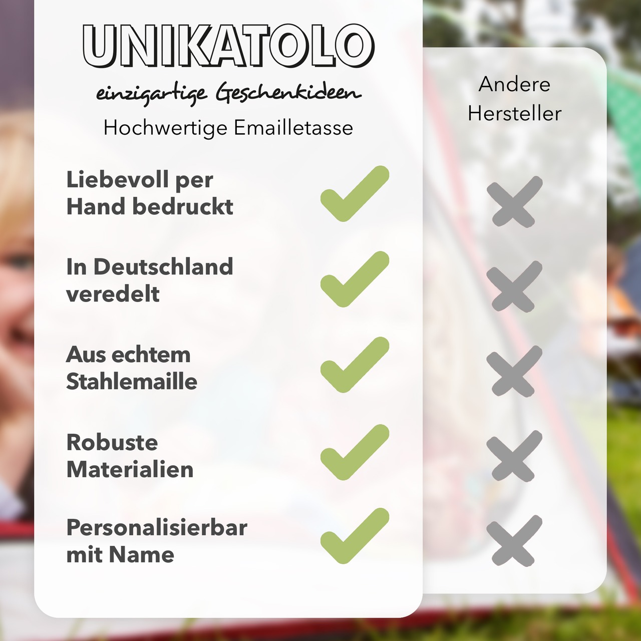 Unikatolo Emailletasse Vogel Winter personalisiert mit Name