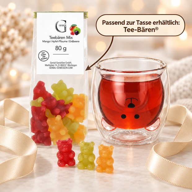 Bären Tasse - Doppelwandiges Isolierglas für Kalt- & Warmgetränke