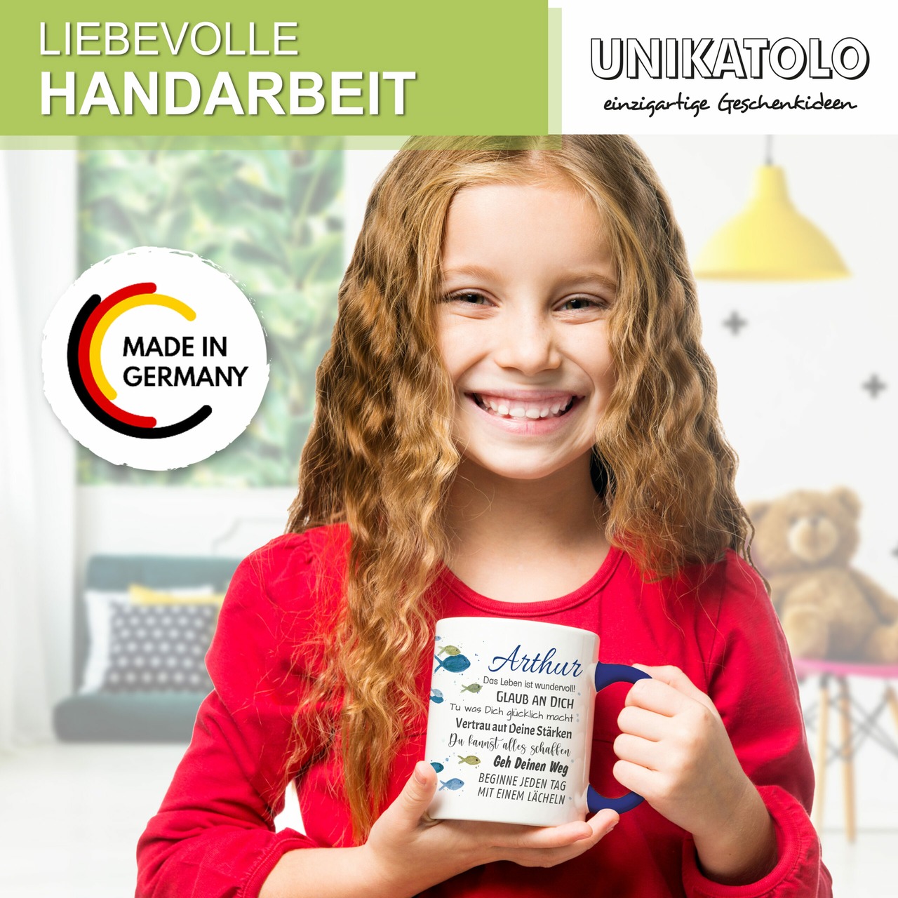 Unikatolo Tasse mit Name personalisiert Konfirmation | BLAU