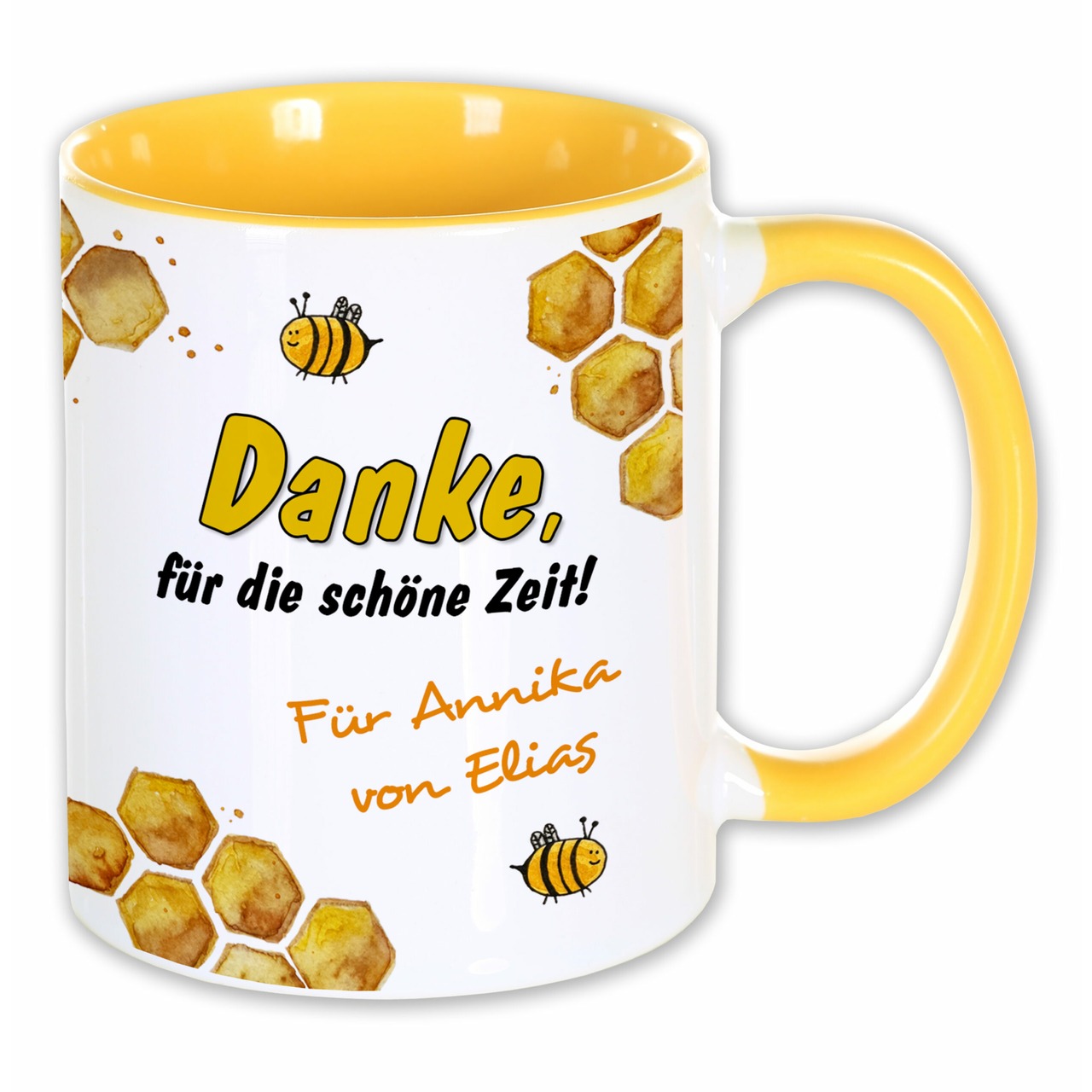 Unikatolo Tasse mit Name personalisiert Motiv Biene KiTa-Abschied
