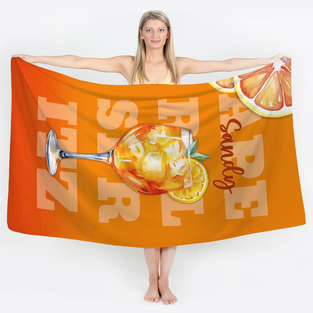 Unikatolo Handtuch Badetuch mit Name personalisiert Aperol Spritz