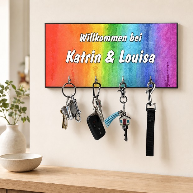 Unikatolo Schlüsselbrett Regenbogen mit Name personalisiert
