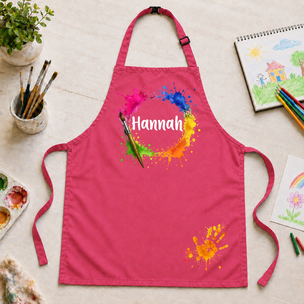 Unikatolo Kinderschürze Farbkleckse mit Name personalisiert | PINK