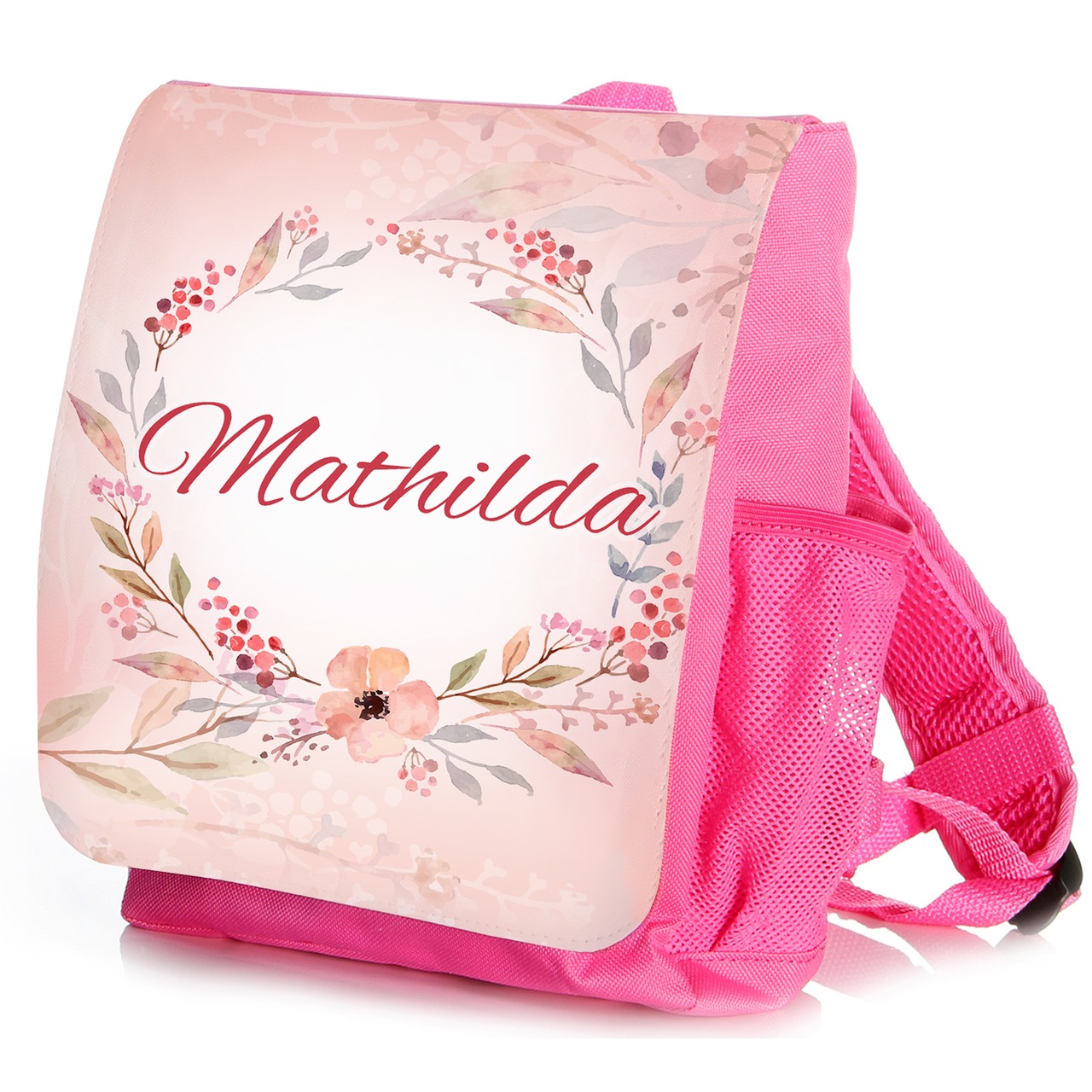 Unikatolo Kindergartenrucksack Blumen mit Name | pink