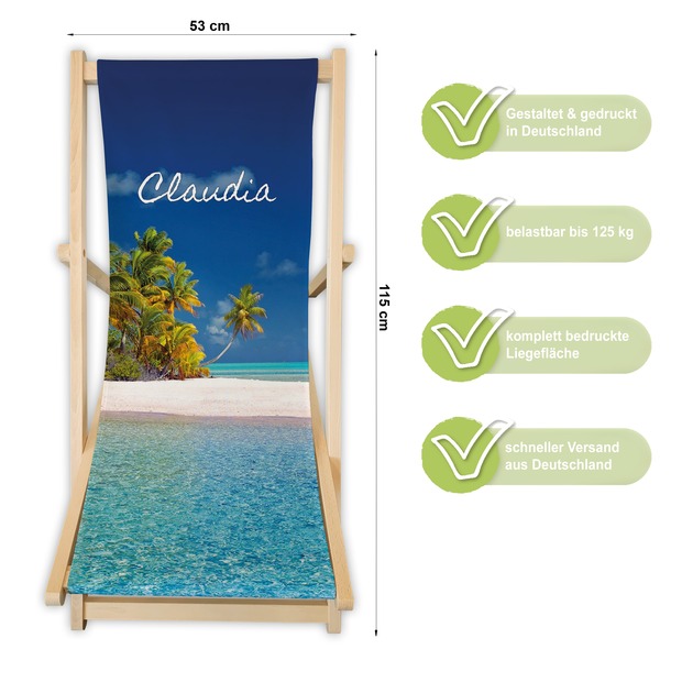Unikatolo Liegestuhl Strand Palmen Name personalisiert