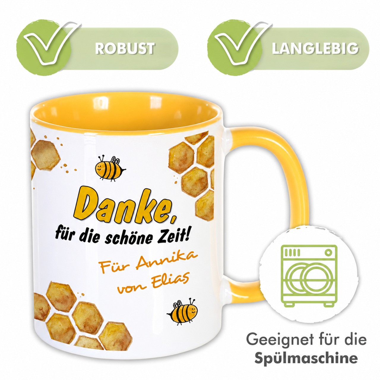Unikatolo Tasse mit Name personalisiert Motiv Biene KiTa-Abschied