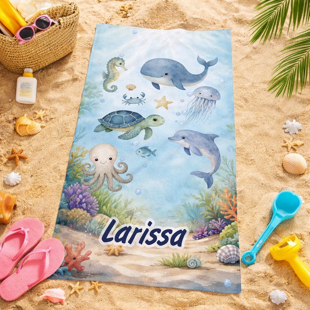 Unikatolo Kinder Handtuch Unterwasserwelt mit Name personalisiert