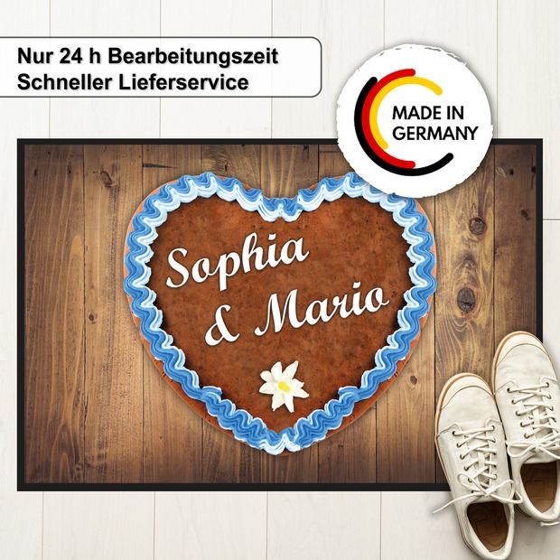 Unikatolo Fußmatte Motiv Lebkuchenherz mit Name personalisiert