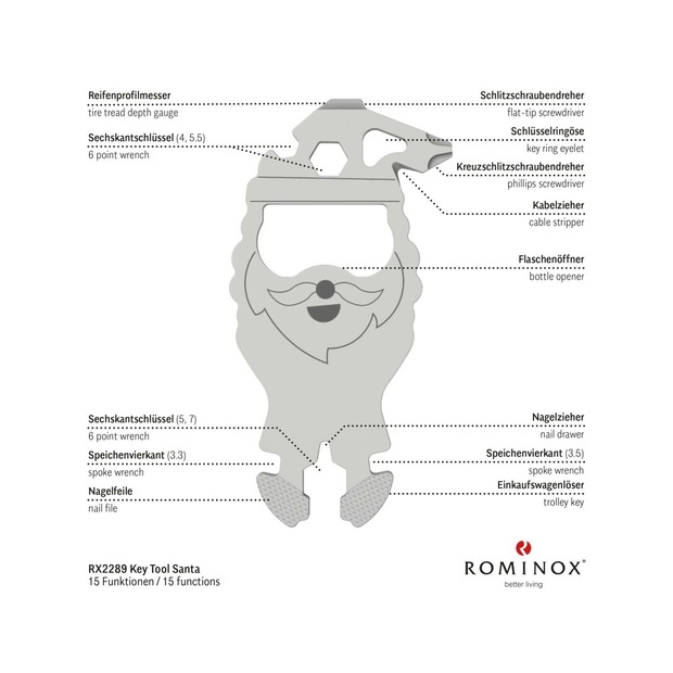 ROMINOX® Key Tool Santa Multitool Werkzeug mit 15 Funktionen